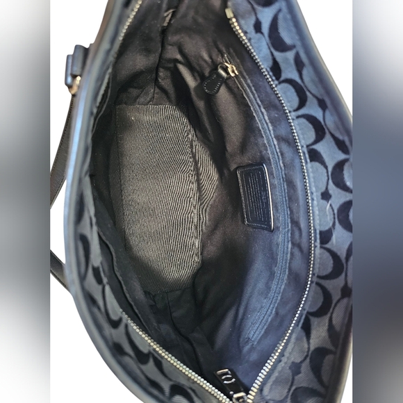 Coach Top Zip Black Signature Monogram Tote with Leather Trim, Horse & Carriage - Picture 4 of 14